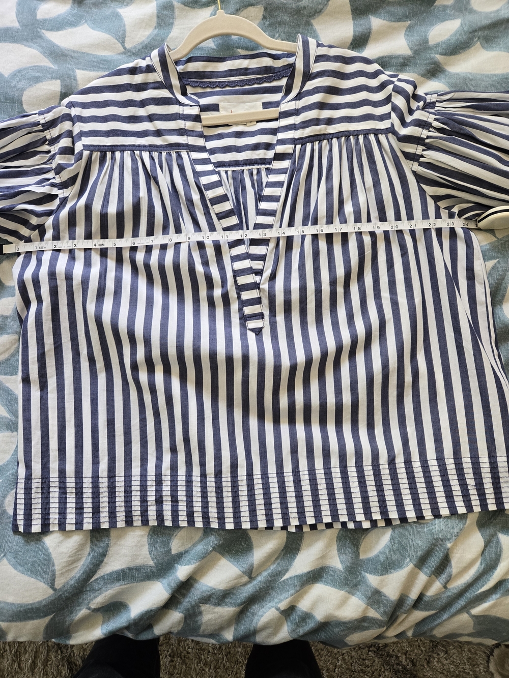 Striped Blue & White Peasant Top - Picture 9 of 12